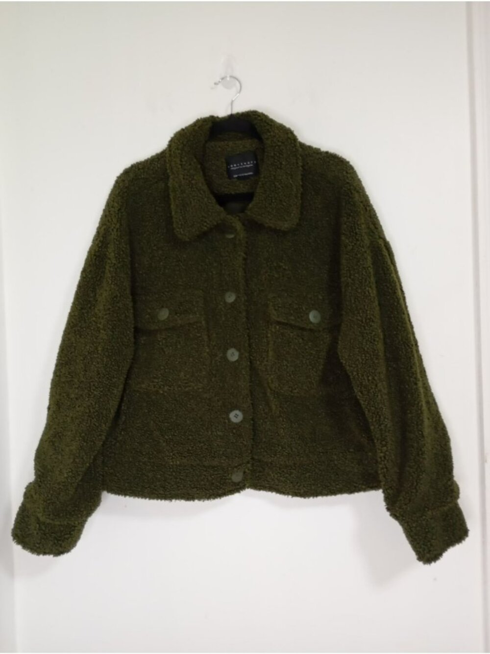 Sanctuary Sherpa-Lined Button-Up Jacket XXL Olive Green Faux Fur Womens